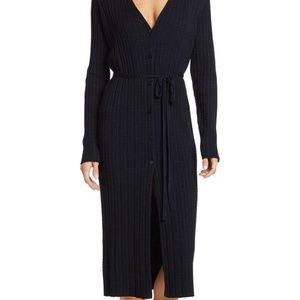 Theory Cable Rib Midi Cardigan Dress Wool Navy Blue Size Large - NWT NO BELT